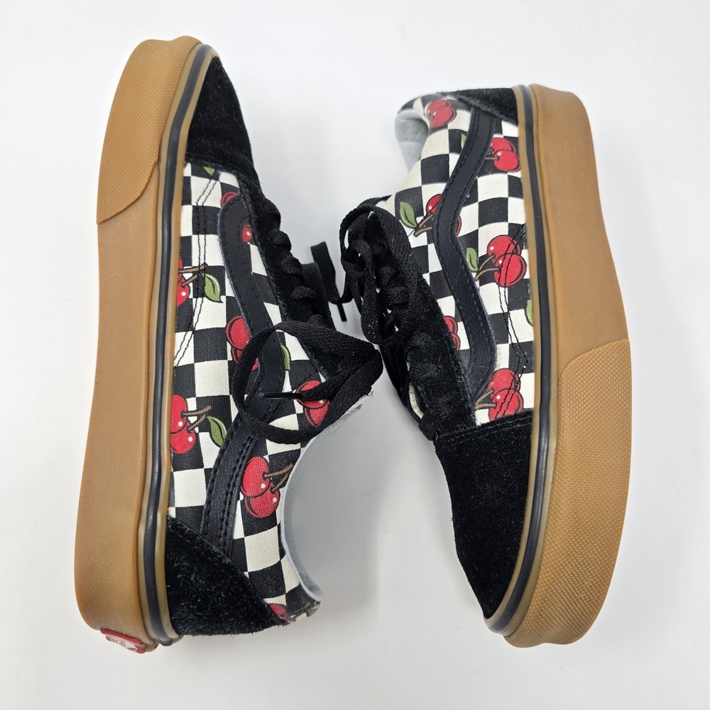 Vans Old Skool Platform Cherry Checkerboard Gum Sole Sneakers Womens 5.5 Black - Picture 3 of 16